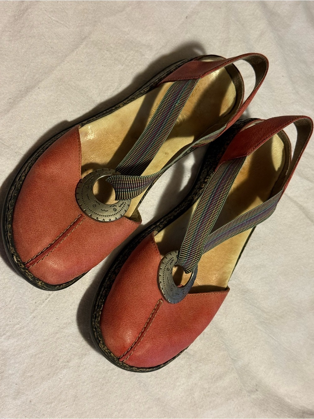 Rieker Daisy Red Leather Slingback Sandals with Decorative Ring